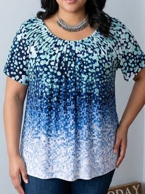 😍SHOW SPECIAL STYLE & CO Pleated Short Sleeve Blouse 1X